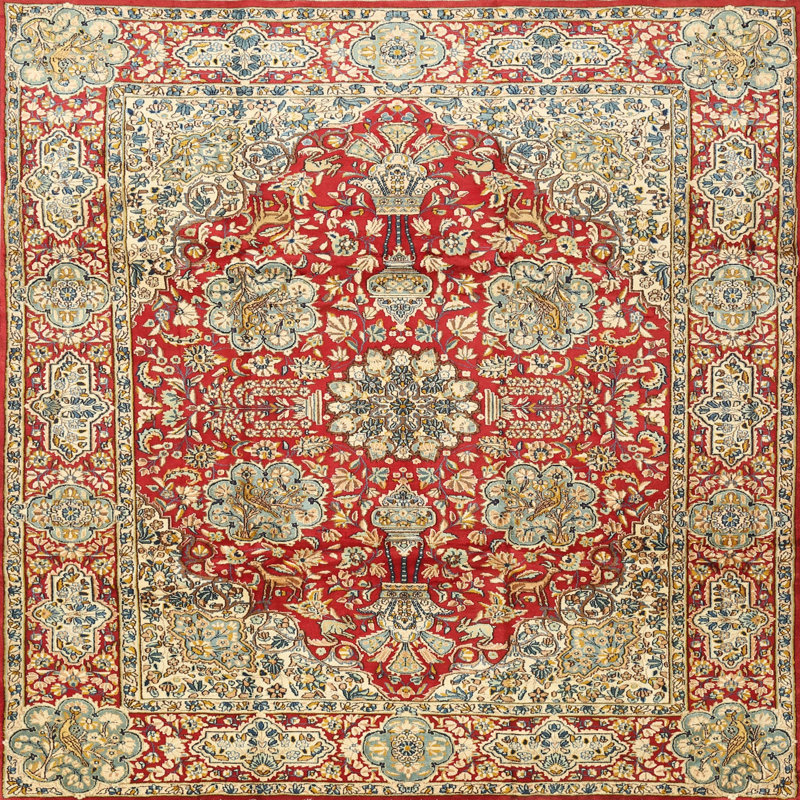 Tapis rouge/vert traditionnel, Rond 5 pi
