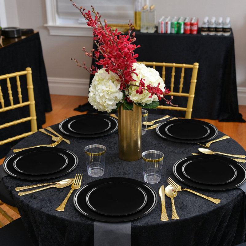 Assiettes plates rondes jetables en plastique noir (25 cm) - 120 assiettes