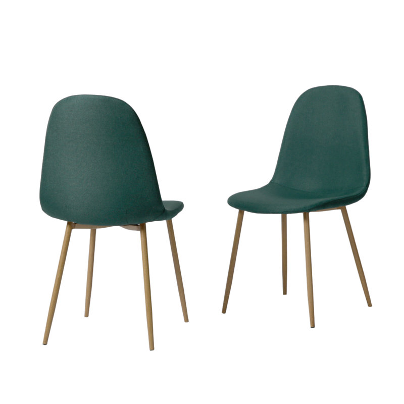 Asteria - Linen Dining Chairs - Modern Kitchen & Dining Seating, Dark Green, Natural Wood, 2