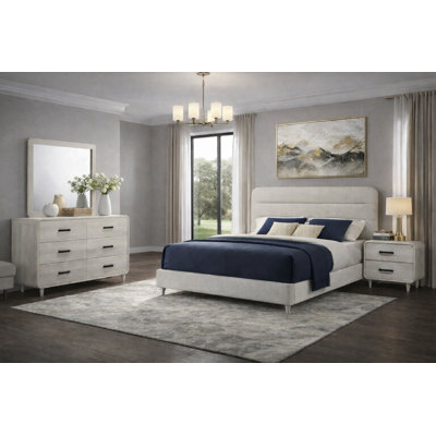 Modern Upholstered Panel Bedroom Set in White
