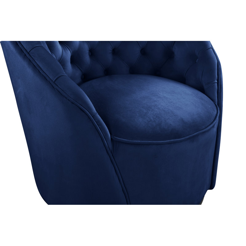 Alessio Velvet Upholstered Swivel Barrel Chair, Navy Velvet
