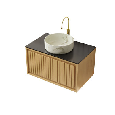 Kolas 30" Bathroom Vanity With Sink, Wall-mounted Plywood Bathroom Storage Cabinet With Drawer, Sintered Stone Countertop And Round Ceramic Basin, Pre-assembled