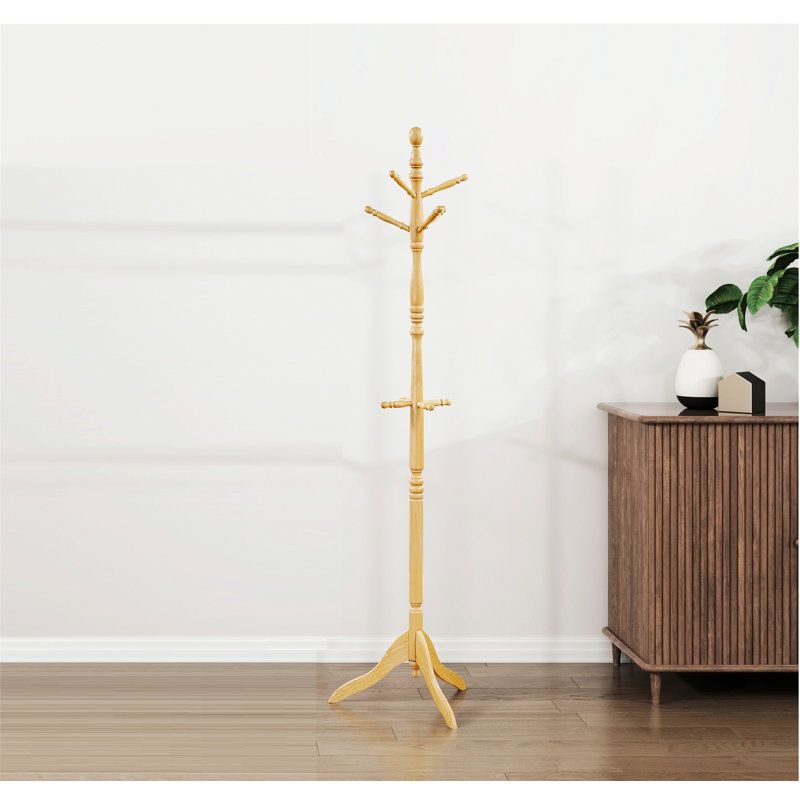 Classic Coat Rack, Wood Coat Hanger Stand with 10 Hooks for Entryway