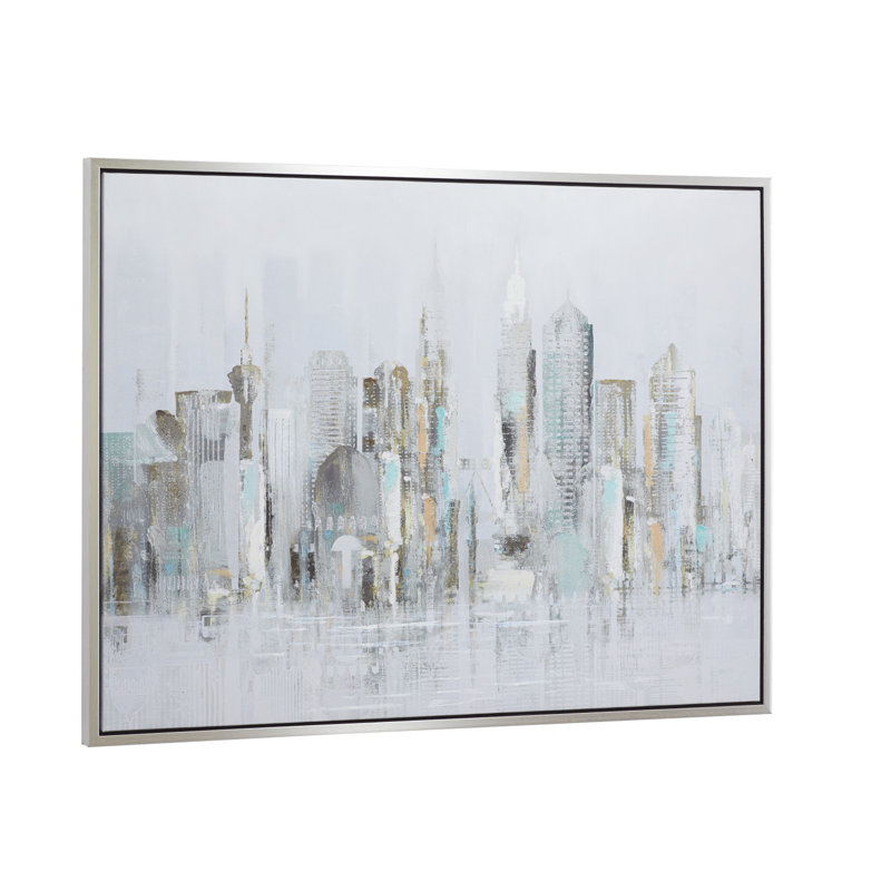 Canvas Buildings City Gray Framed Wall Art with Silver Frame