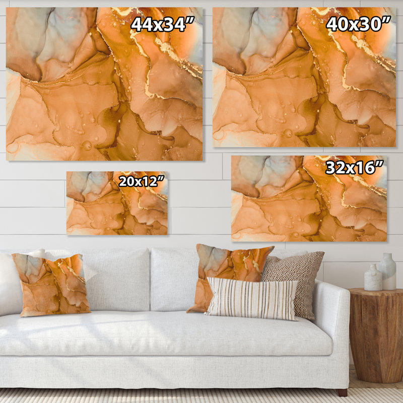 «Brown Luxury Abstract Fluid III», peinture sur toile, H 12 po x l 20 po x P 1 po, Toile tendue