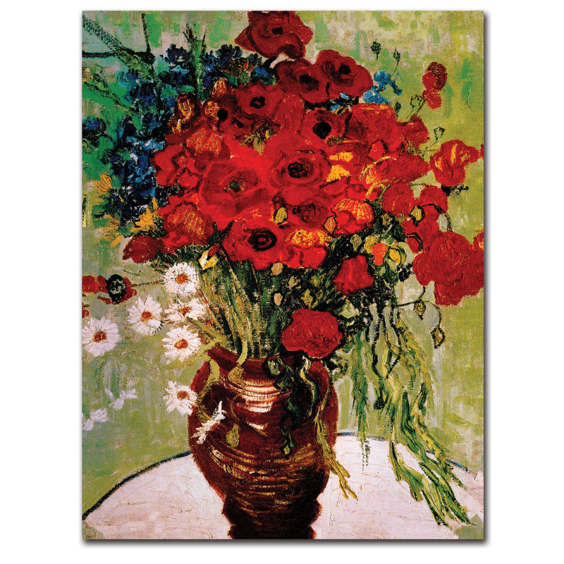  Art mural sur toile tendue - «Van Daisies and Poppies» de Vincent van Gogh pour décoration de salon, de chambre à coucher ou de bureau - 18 x 24