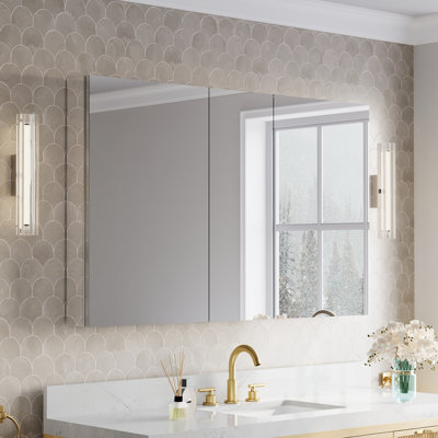 Armoire à pharmacie de salle de bain à miroir encastrée ou en surface l 52 po x H 32 po avec tablettes réglables en verre