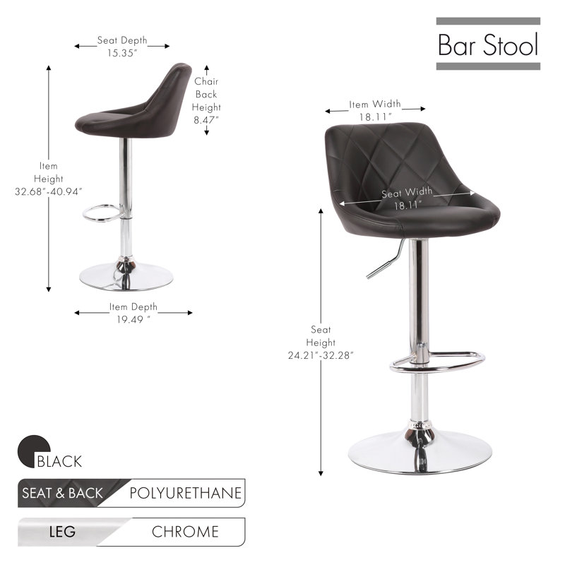 Tabouret de bar pivotant à hauteur réglable Abubokar, Noir