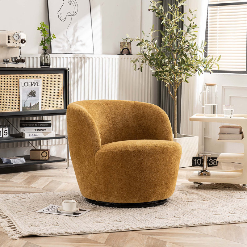 Fauteuil demi-tonneau Hadriel, Boucle jaune-brun clair