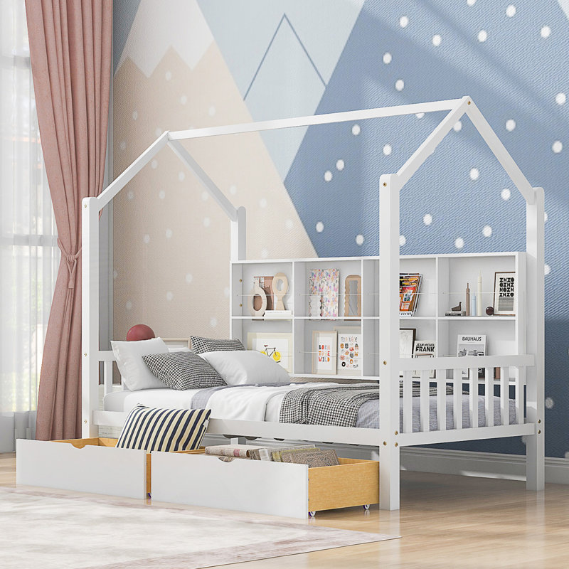 Lit simple en bois avec 2 tiroirs