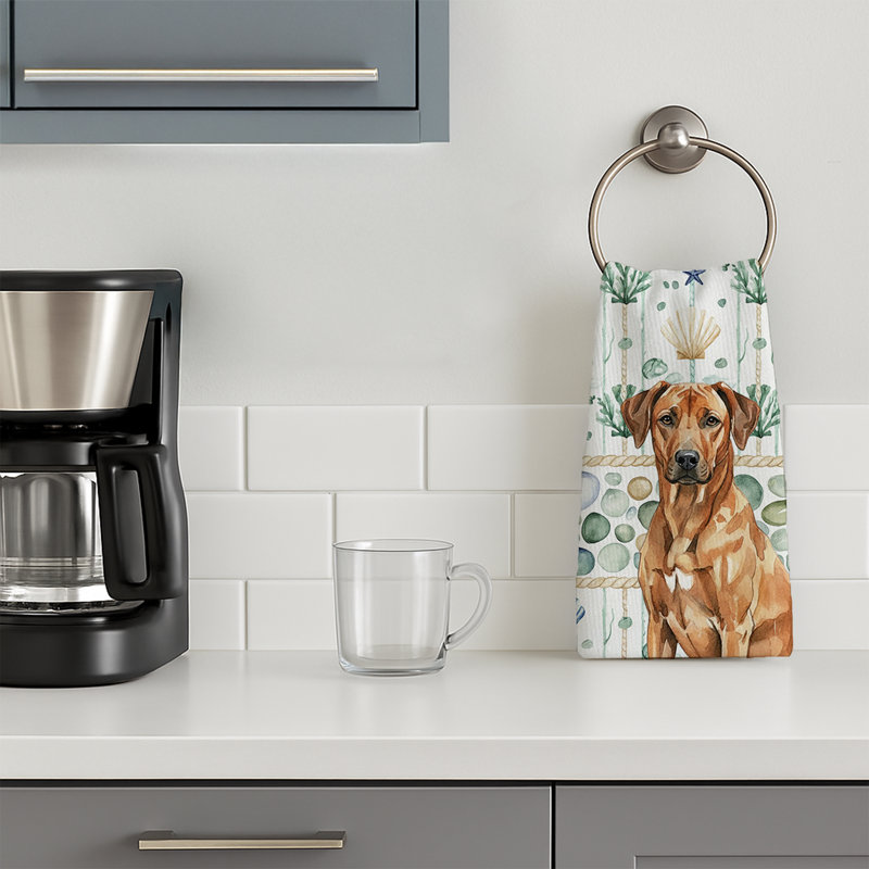 Rhodesian Ridgeback Coastal Sea Glass Kitchen Towel, Rhodesian Ridgeback