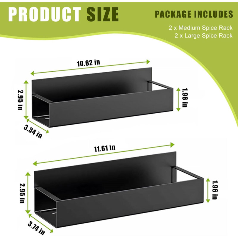 Black Magnetic Metal Spice Rack Organizer Set, 4 Pack
