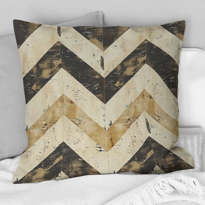 Coussin Mid-Century noir et beige à chevrons I, H 18 po x l 18 po