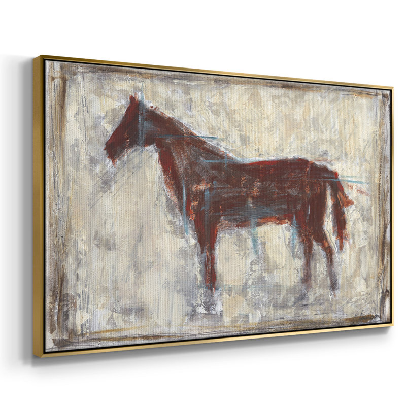 " Iron Equine I " Print, 25" H x 37" W x 2" D, Gold Floater Framed Canvas, No Mat