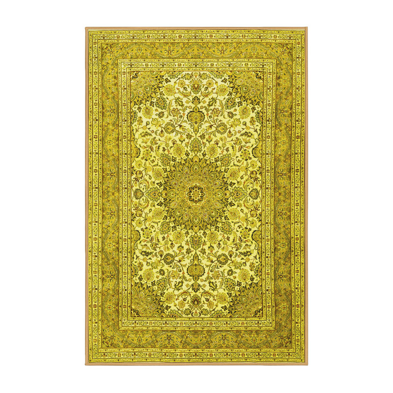 Tapis traditionnels jaunes lavables à la machine 1049, Rectangle 2 pi x 3 pi
