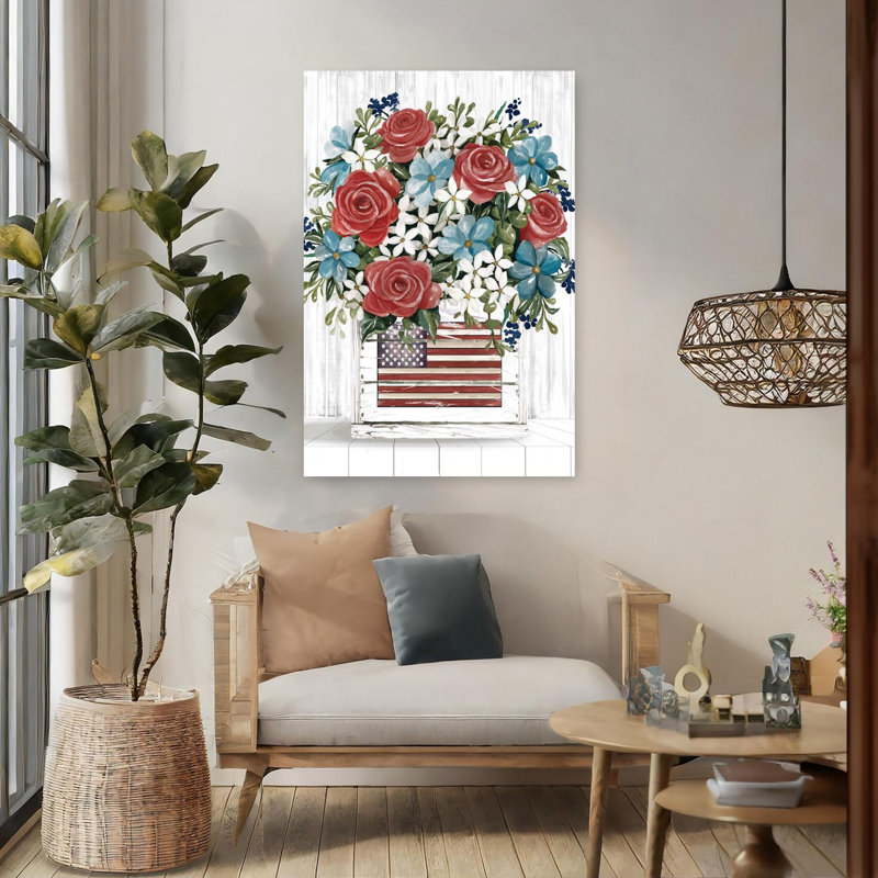 Patriotic Blooms, art contemporain abstrait rustique, H 48 po x l 32 po