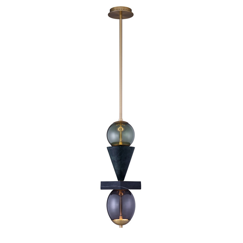 Mini-luminaire suspendu DEL en marbre vert Demi, Noir, Vert / gris