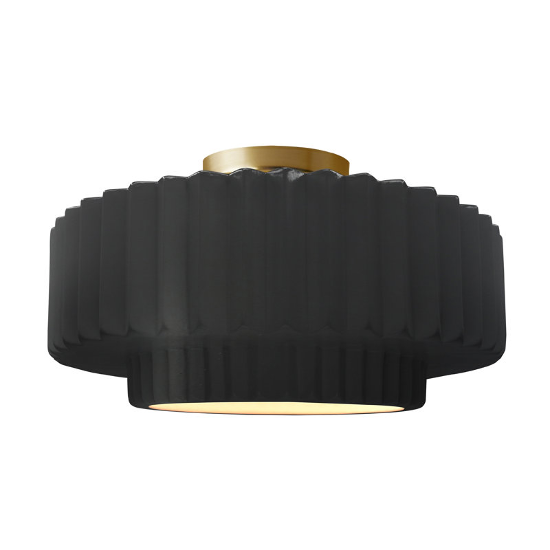 Ceramic LED Semi Flush Mount, 8" H x 16.5" W x 16.5" D, Carbon Matte Black/Brushed Nickel, Brushed Brass