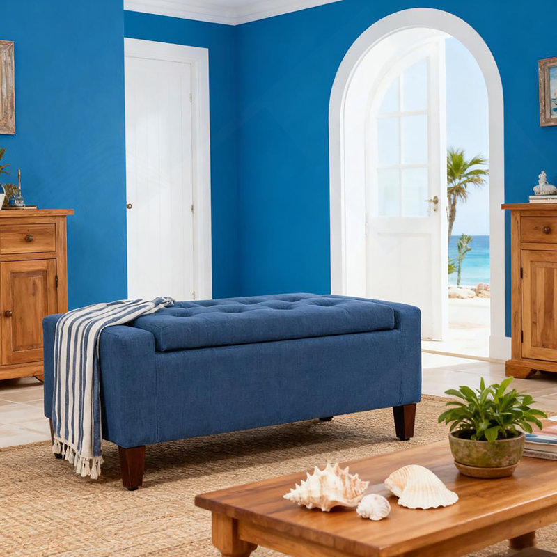 Banc de rangement avec repose-pieds, banc d'entrée rembourré avec siège, avec plateau relevable et pieds en bois d'hévéa
