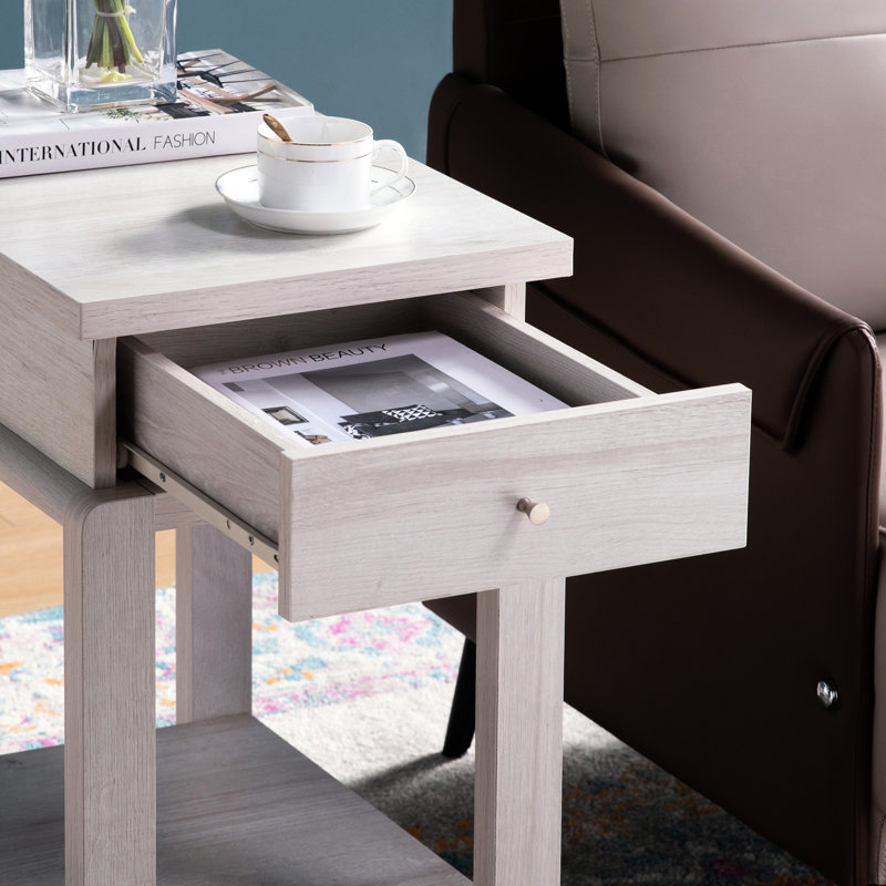 Table d'appoint de chaise avec tiroir et tablette inférieure en chêne blanc - agencement fonctionnel de rangement de chaise de qualité supérieure