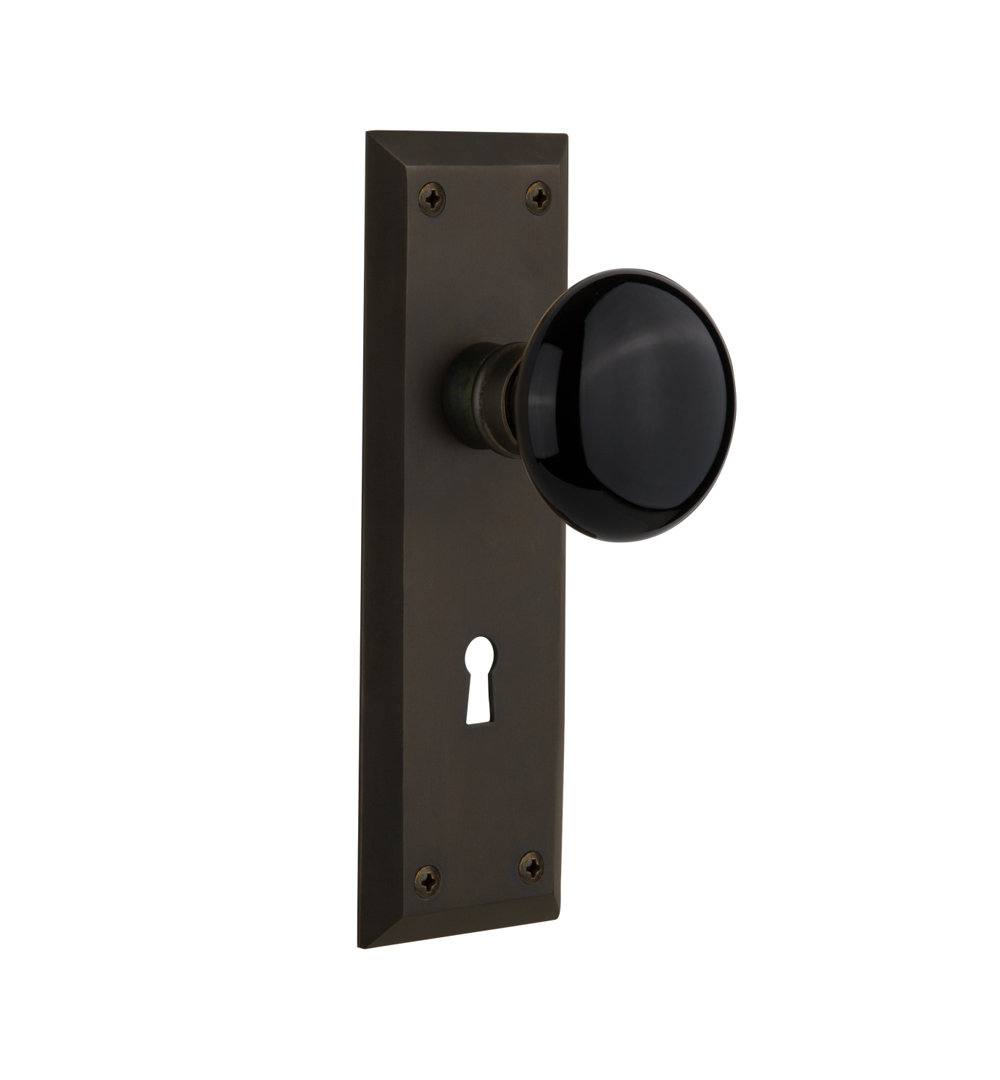 Black Porcelain Interior Mortise Door Knob with New York Long Plate Nostalgic Warehouse 