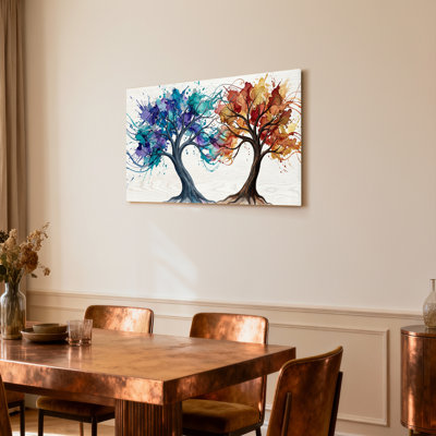Abstrait arbres colorés, reproduction d'art sur toile tendue sur toile, ensemble de 1