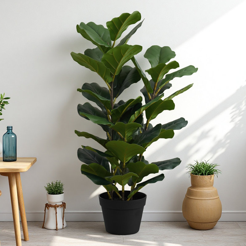 Figuier figuier, plante d'intérieur artificielle 32 pouces - verdure artificielle avec 45 feuilles réglables et pot noir