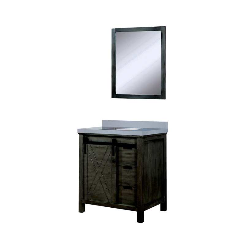 Meuble-lavabo gris cendré 30 po X P 22 po P, comptoir en quartz blanc et Miroir