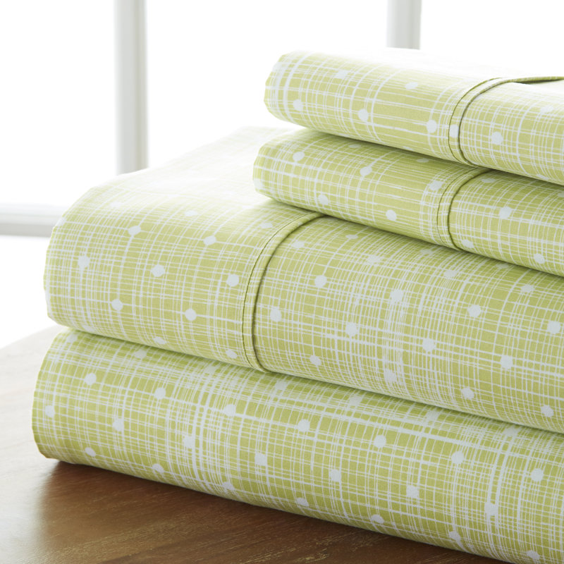 Moss Green Plaid Polka Dot Twin Microfiber Sheet Set