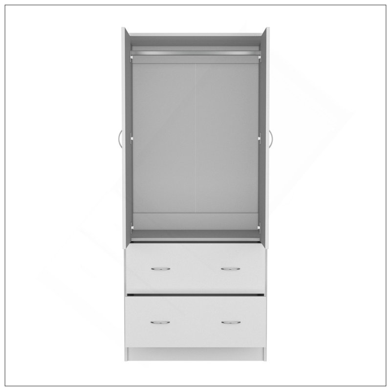 Armoire H 71 po avec deux portes, deux tiroirs et une tringle, blanc