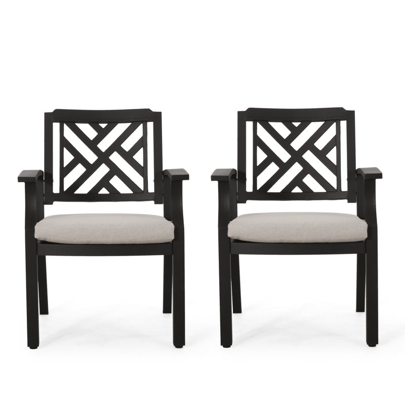 Chaises de salle à manger d'extérieur, beige clair + noir mat antique (ensemble de 2)