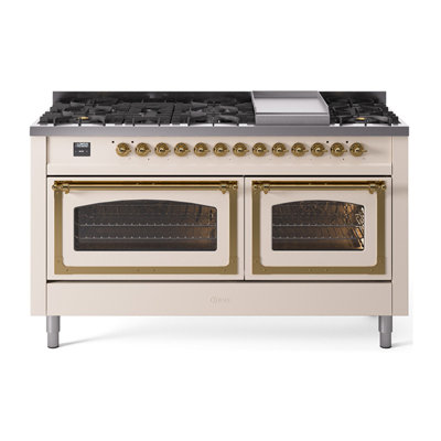ILVE Nostalgie II Series 60 in. Dual Fuel Range with 9 Sealed Burners, Griddle (Liquid Propane, Glass Door)