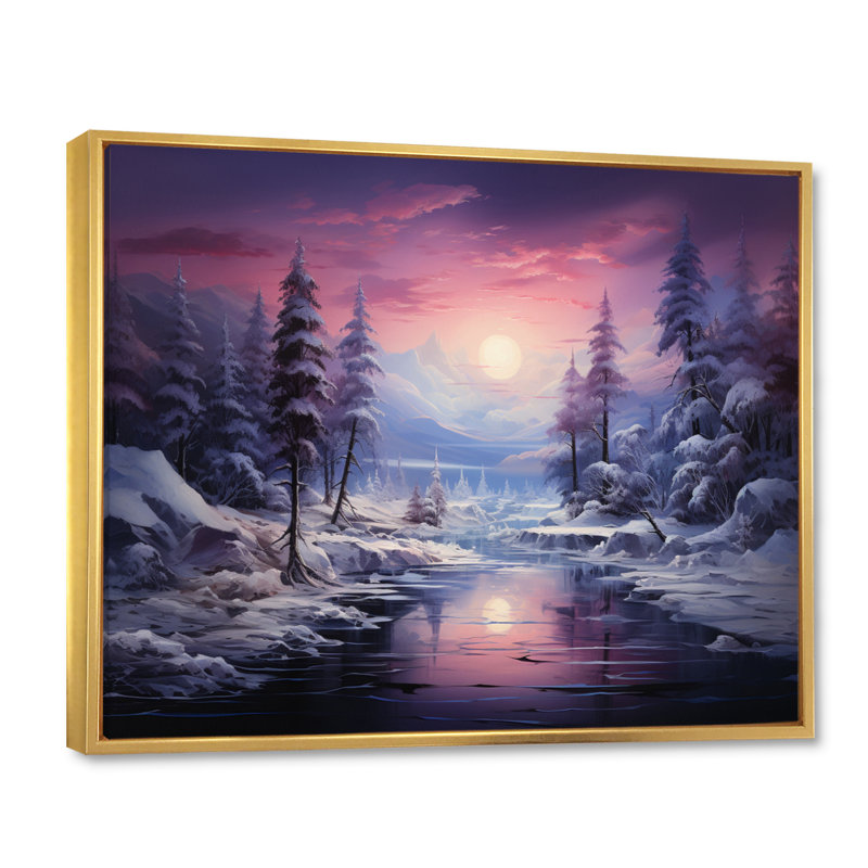 «Pine Tree Winters Magic I» sur toile, Cadre flottant doré, H 12 po x l 20 po x P 1 po
