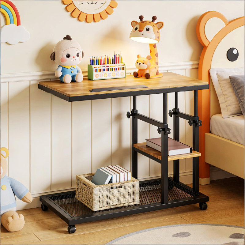 Table de bout, table mobile en C, table d'appoint avec roulettes