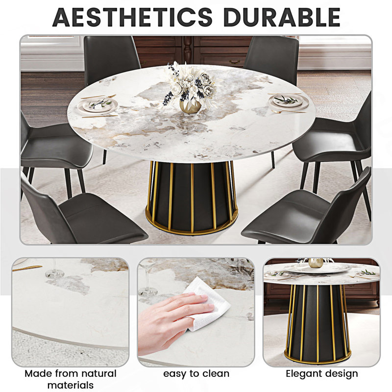 Orren Ellis 59.05" Modern Artificial Stone Round Dining Table With ...