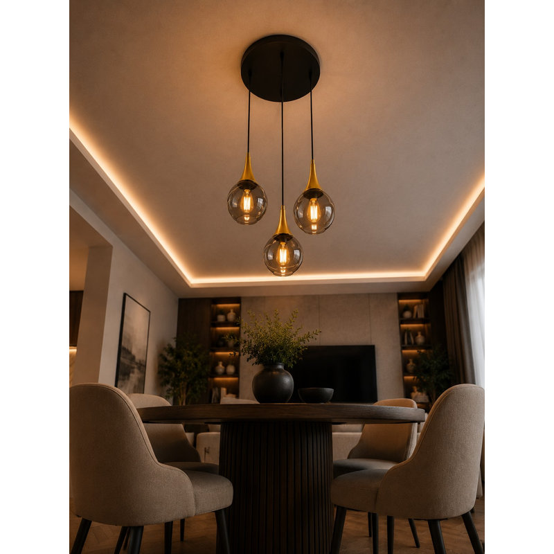 Creason 3 - Light Cluster Pendant, Black/Gold, Grey