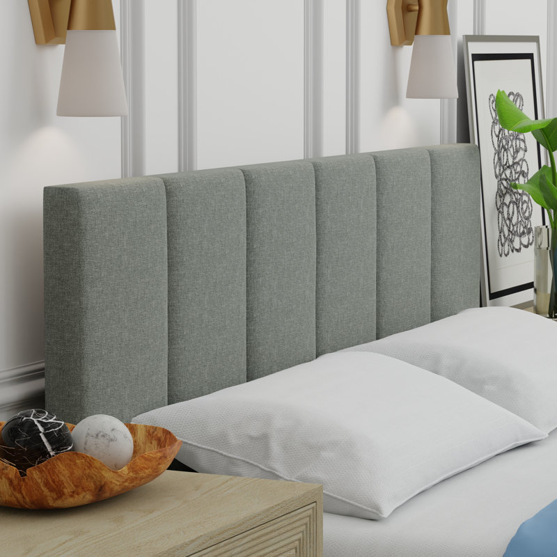 Askar Upholstered Panel Headboard, Light Gray, Queen