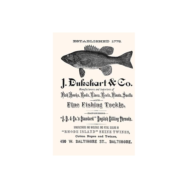 " J. Dukehart And Co. Fine Fishing Tackle ", 36" H x 24" W x 1.5" D