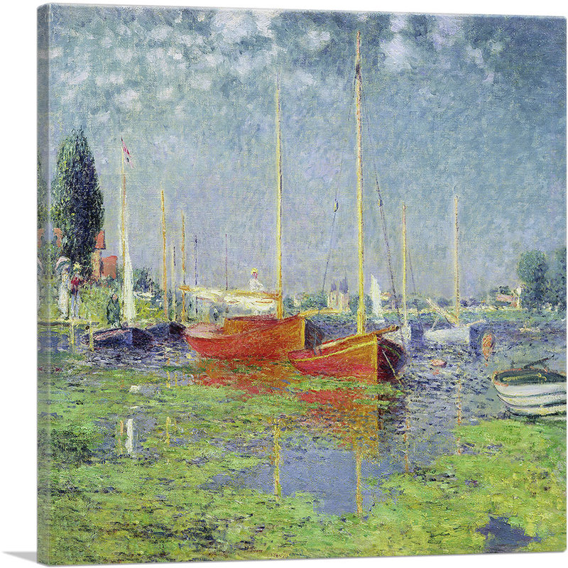 Reproduction d'art sur toile tendue, "Yacht red bateaux at Argenteuil 1875" par Claude Monet, H 18 po x l 18 po x 1,5 po