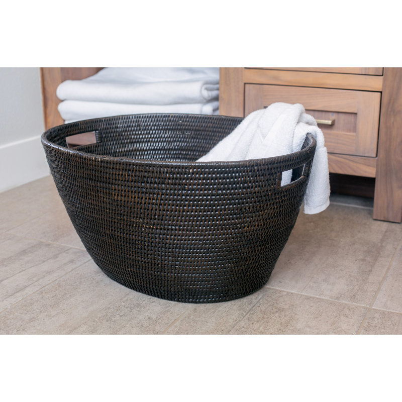 Rael Hand Woven Laundry Basket with Handles, Espresso