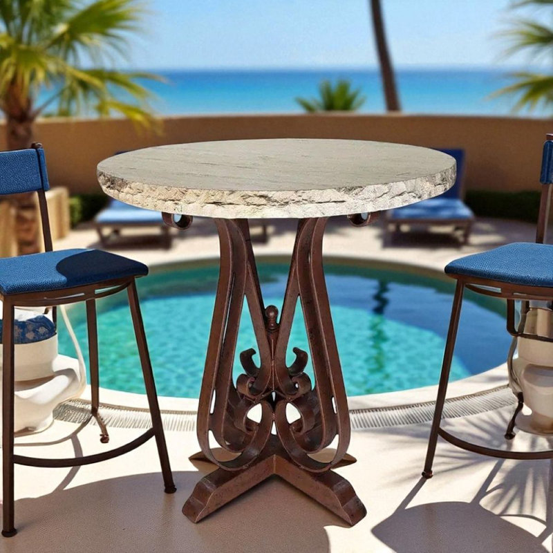 Modern Travertine Patio Bar Table