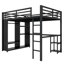 Structure de lit mezzanine avec garde-robe intégrée, lit mezzanine en métal avec bureau et tablettes de rangement-908375690