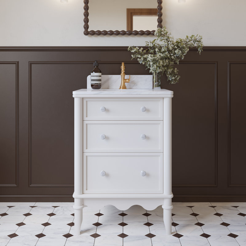 Meuble-lavabo simple 36 po avec plateau en marbre Juliette Juliette, Chêne naturel rehaussé, 36"