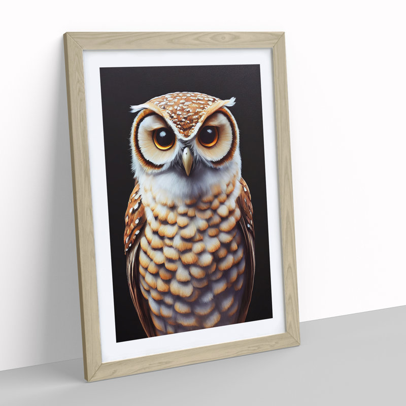 Admirable Owl - Single Picture Frame Print, 64cm H x 46cm W x 2cm D, Oak Framed