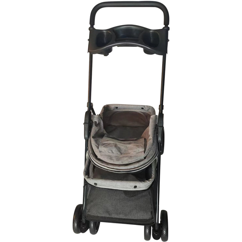 Foldable Gray Pet Stroller with Breathable Mesh for Small to Medium Dogs