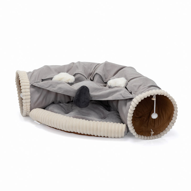 Lit pliable pour chat pour chat d'intérieur, tunnel lavable en peau de chat avec jouets suspendus et tapis de coussin