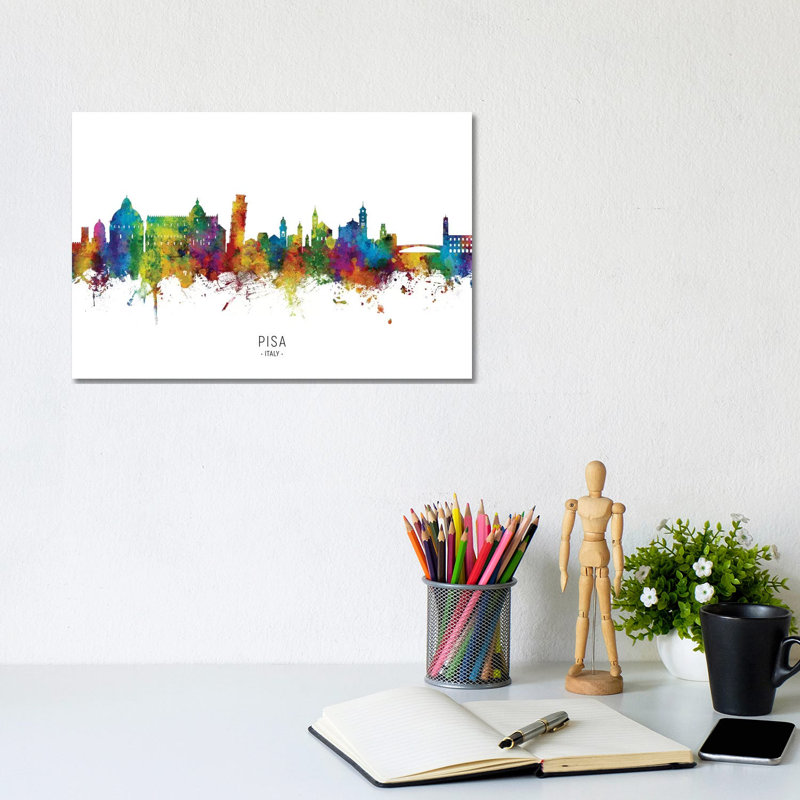 Pisa Italy Skyline City Name by Michael Tompsett - Wrapped Canvas Painting, 20.32 cm H x 30.48 cm W