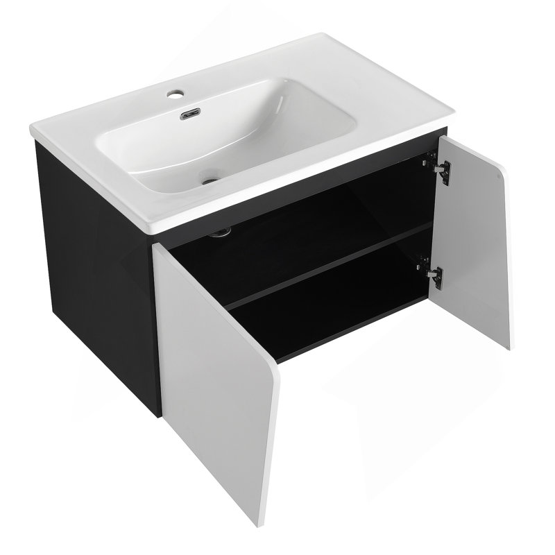 Meuble-lavabo mural flottant 32 po avec lavabo simple et porte d'armoire à fermeture en douceur 32 po