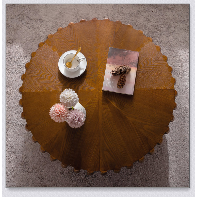 Table basse ronde ronde à tambour, centre Mid-Century avec piédestal robuste pour divers espaces de vie