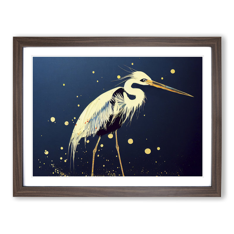 Heron Bird Splatter Vol.1 1 Piece Single Picture Frame Wall Art, 34cm H x 46cm W x 2cm D, Walnut